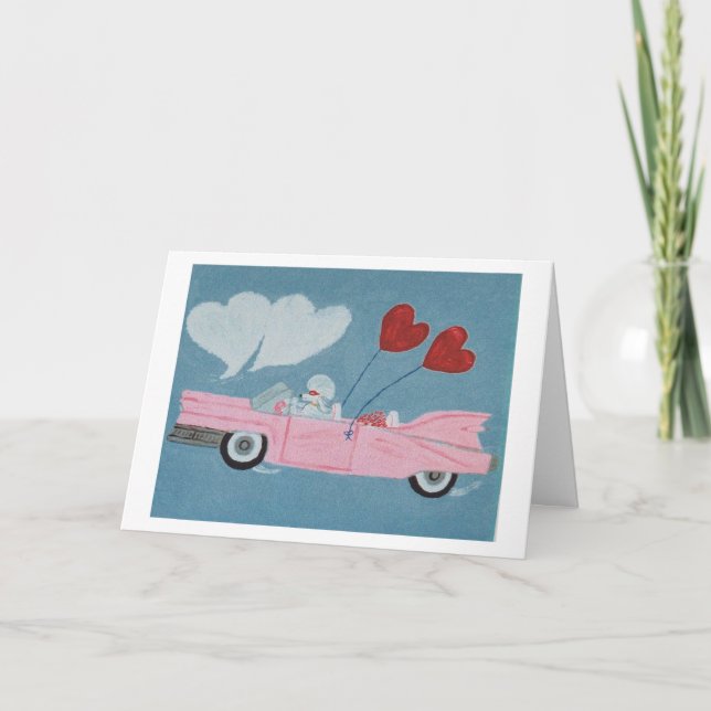 Pudel in rosa Cabrio Karte (Vorderseite)