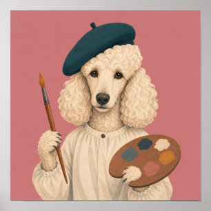 Pudel-Maler mit Barett, Pinsel und Palette Poster