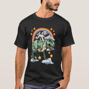 Pudel reitet auf einem Dinosaurier Dino T-Shirt