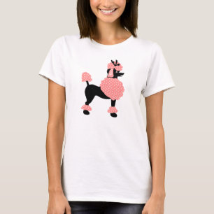 Pudel-Rock-Retro rosa und schwarzer 50er Hund T-Shirt