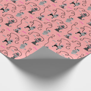 Pudel-Rock-Retro rosa und schwarzes 50er Muster Geschenkpapier
