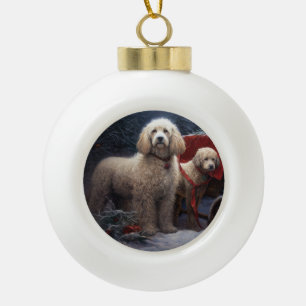 Pudel Schnee Schlitten Weihnachtsdekoration Keramik Kugel-Ornament