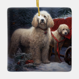 Pudel Schnee Schlitten Weihnachtsdekoration Keramikornament