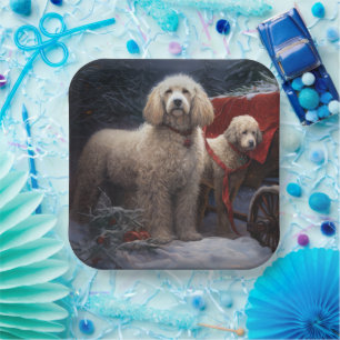 Pudel Schnee Schlitten Weihnachtsdekoration Pappteller