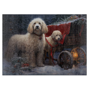 Pudel Schneeweißer Schlitten Weihnachtsdekoration Schneidebrett