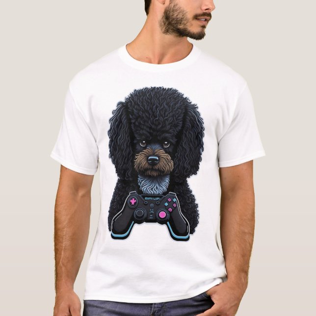 Pudel-Spieler mit Joystick T-Shirt (Vorderseite)