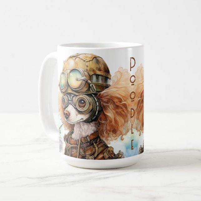 Pudel-Steampunk-Hund Kaffeetasse (Vorderseite Links)