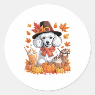 Pudel Thanksgiving Getränke Kaffee Herbst Blätter Runder Aufkleber