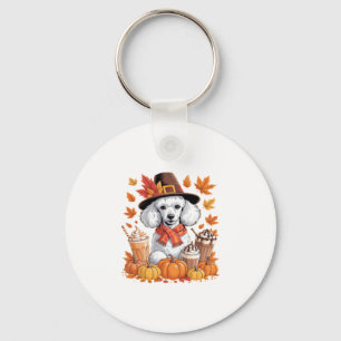 Pudel Thanksgiving Trinkt Kaffee Herbstlaub Pumpe Schlüsselanhänger