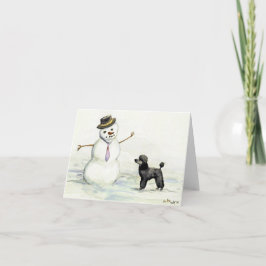 "Pudel trifft Schneemann-" Hundekunst-Karte Feiertagskarte