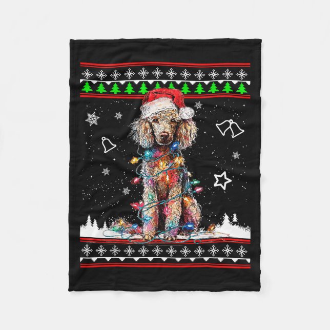 Pudel Weihnachten hässlicher Pullover lustiger Hun Fleecedecke (Vorderseite)