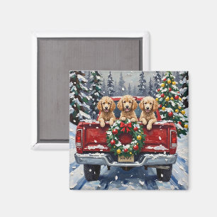 Pudel-Weihnachten-Roter-Lieferwagen-Urlaub Magnet