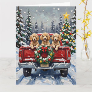 Pudel-Weihnachten-Roter-LKW-Urlaub Karte