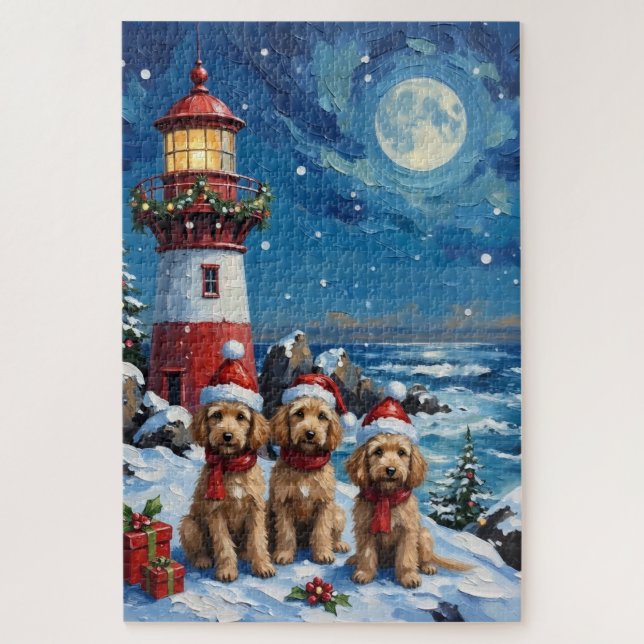 Pudel-Weihnachts-Leuchtturm-Feiertag (Vertikal)