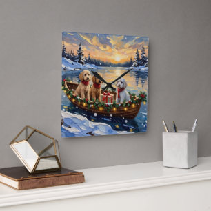Pudel-Weihnachtsboot-Feier Quadratische Wanduhr