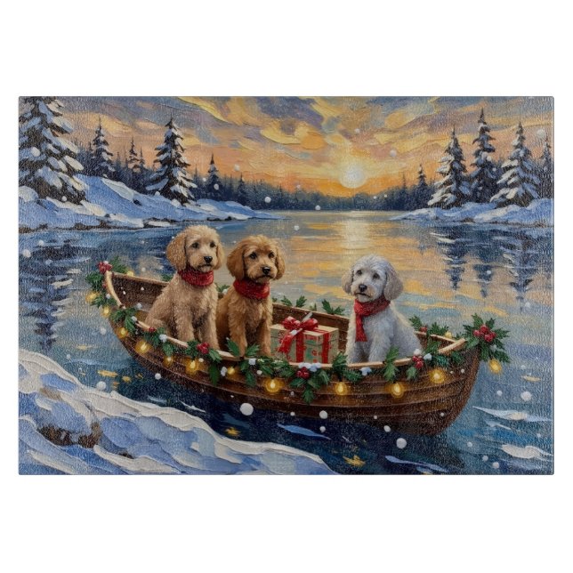 Pudel-Weihnachtsboot-Feier Schneidebrett (Vorderseite)