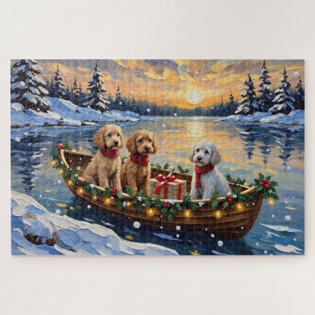 Pudel-Weihnachtsboot-Feiertag (Horizontal)