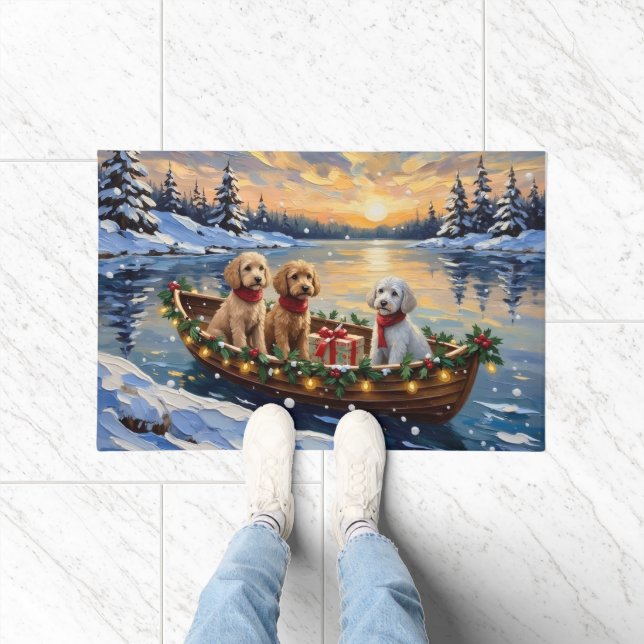 Pudel-Weihnachtsboot-Feiertag Fußmatte (Indoor)