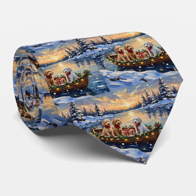 Pudel-Weihnachtsboot-Feiertag Krawatte (Gerollt)