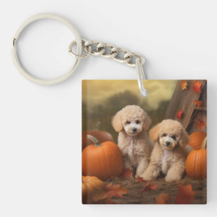 Pudel Welpe Herbstfreude Kürbis Schlüsselanhänger