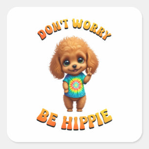 Pudel-Welpe Hippie Glücklicher Hund Quadratischer Aufkleber