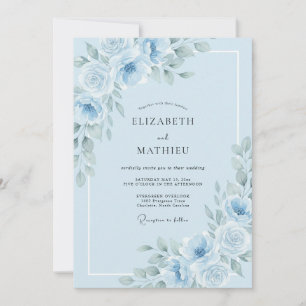 Puder Azurblauer Ranunculus Eukalyptus Hochzeit Einladung