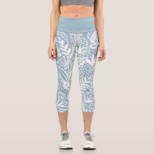 Puderblau floral capri leggings