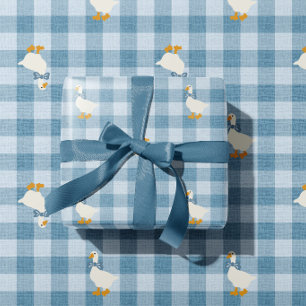 Puderblau Gingham Gans Baby-Party Büffel Karo Geschenkpapier