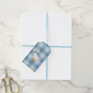Puderblau Gingham-Gans Baby Shower Büffel Karo Geschenkanhänger