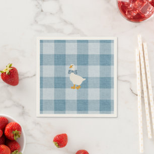 Puderblau Gingham Gans Baby Shower Karo Serviette