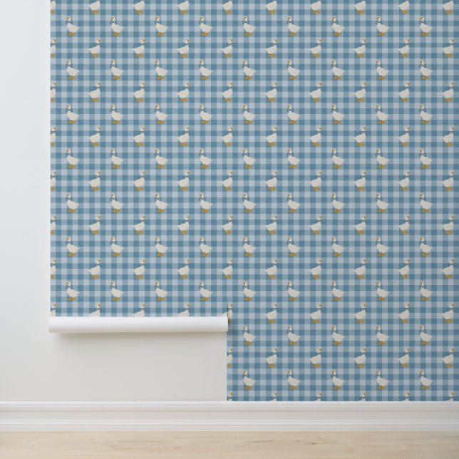 Puderblau Gingham Gans Büffel Karo Kinderzimmer Tapete (Anwendung)