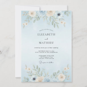 Puderblaue Blatt-Hochzeit Einladung