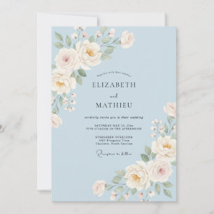 Puderblaue elegante Blumengeburtstagshochzeit Einladung