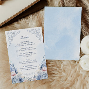 Puderblaue Florale Hochzeitsdetails Begleitkarte