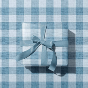 Puderblaue Gingham Büffelkariert Leinenstruktur Geschenkpapier