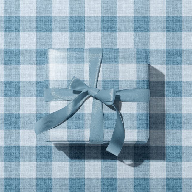 Puderblaue Gingham Büffelkariert Leinenstruktur Geschenkpapier (Von Creator hochgeladen)