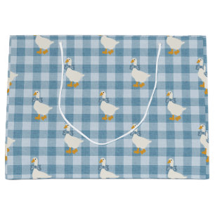 Puderblaue Gingham-Gans-Leinenstruktur Große Geschenktüte