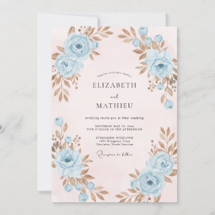 Puderblaue Kupfer-Blatt-Hochzeit Einladung