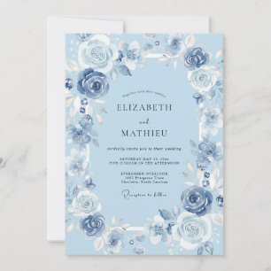 Puderblaue Petal-Hochzeit Einladung