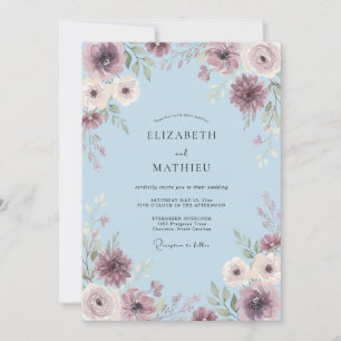 Puderblaue sanfte botanische Hochzeit Einladung