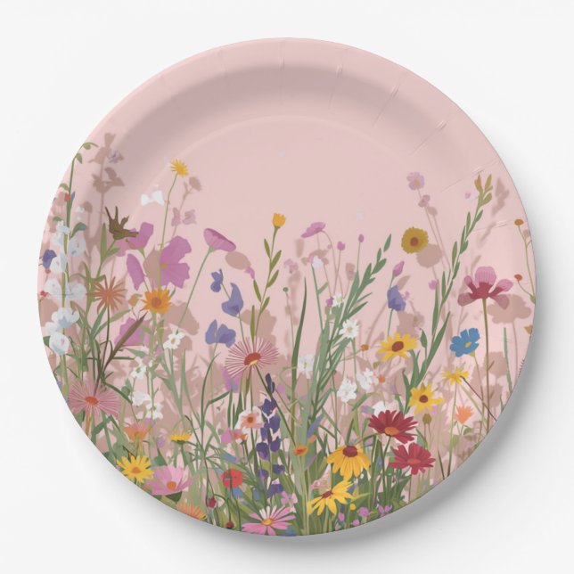 Puderrosa Freund und Wildblumen  Pappteller (Vorderseite)