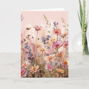 Puderrosa Hintergrund mit wilden Blumen leere Kart Karte