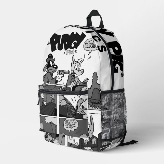 PUDGY Pig Comics Backpack  Bedruckter Rucksack (Rückseitige Ecke Rechts)