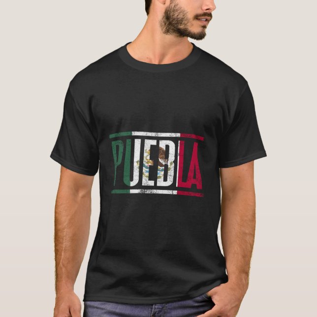 Puebla Con La Bandera De Mã©Xico T-Shirt (Vorderseite)