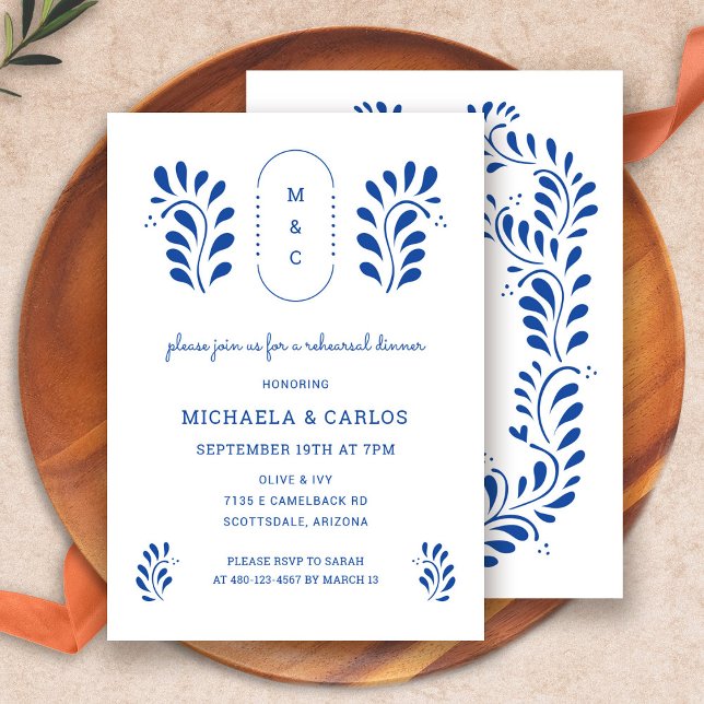 Puebla Stil mexikanische Probe Abendessen Einladun Einladung (Puebla Style Mexican Rehearsal Dinner Invitation by Fiesta Valley Print)