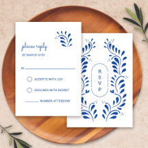 Puebla Style Blue Mexicaine Mariage carte RSVP