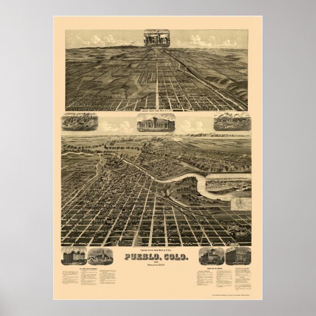 Pueblo, CO Panorama Karte - 1890 Poster (Vorne)