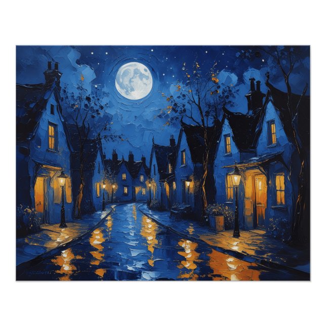 Pueblo de noche con luces poster (Vorderseite)