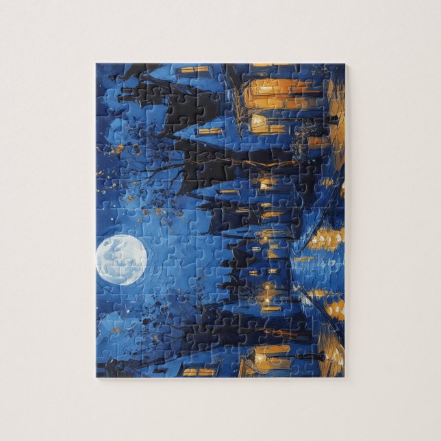 Pueblo de noche con luces y faroles (Vertikal)