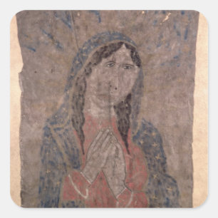 Pueblo Indianerhaus Malerei einer Madonna, 1675 Quadratischer Aufkleber